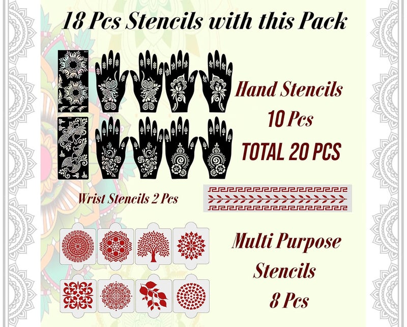 ivana's Ivanas Set of 20 Pcs Combo Pack Reusable Mehandi Design Sticker Stencils for Both Hand Mehendi Sticker for Hands Quick and Easy to Use for Girls Women Kids Teen D2240 - Image 4