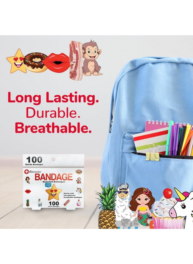 BioSwiss Bandages, Assorted Animal, Fun, and Food Shaped Self Adhesive Bandage, Latex Free Sterile Wound Care, 100 Count - Image 5