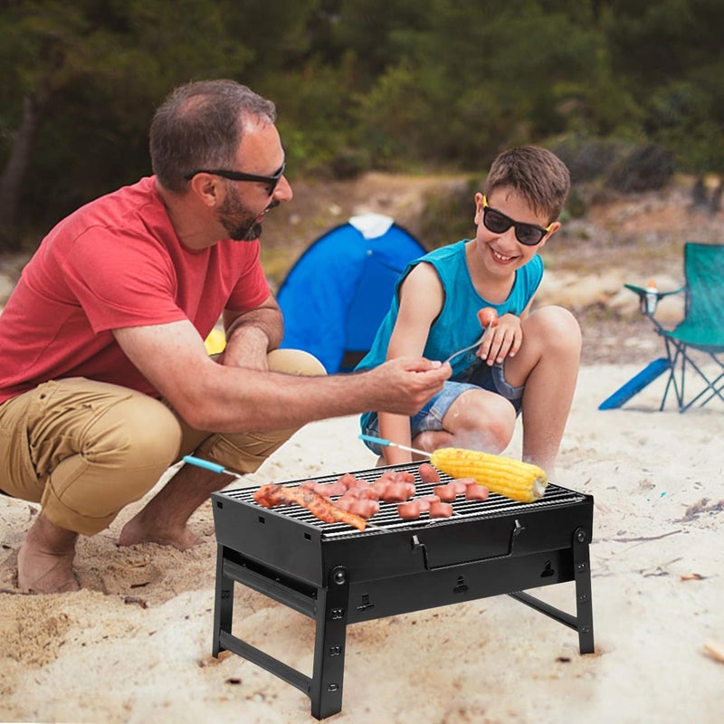 HIMALY Charcoal Grill, Portable Folding Barbecue Grill BBQ Grill Desk Tabletop Outdoor Stainless Steel Camping Grill for Picnic Garden Terrace Camping Travel(Medium) - Image 3