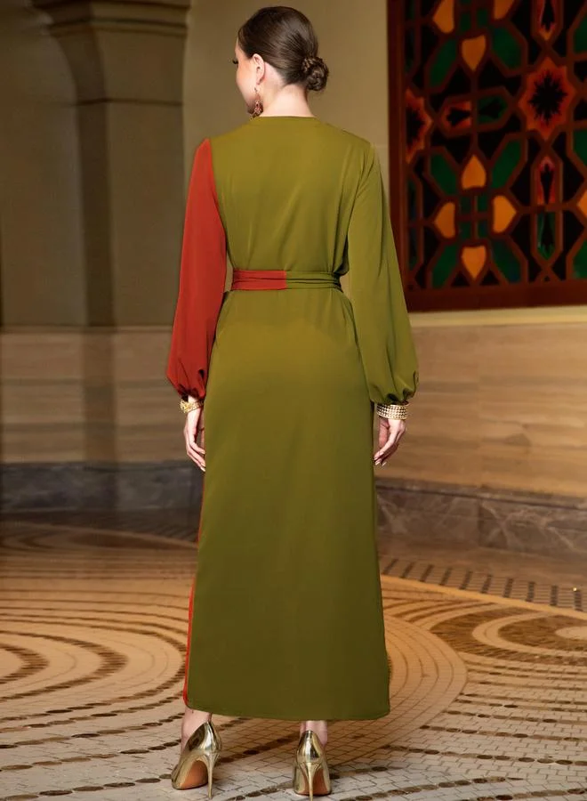 تايك تو Women Color Block Rhinestone Embellished Jalabiya