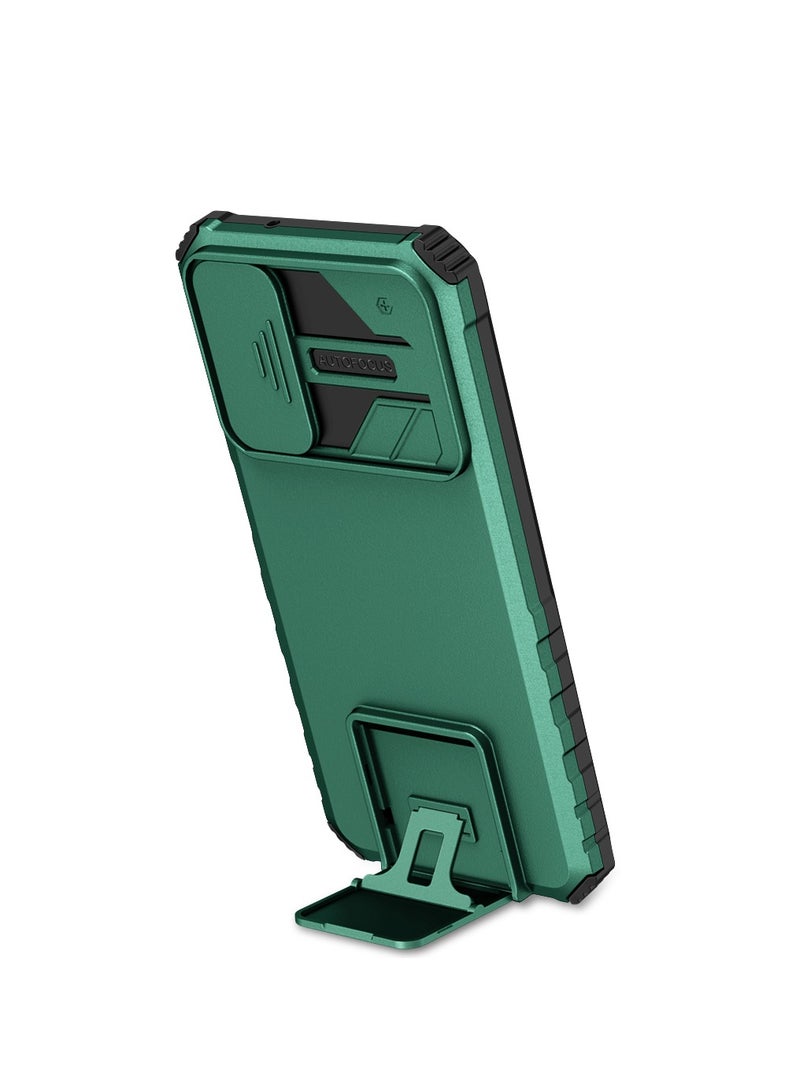 Vivo Y72 5G/ Y53S Green Mobile Phone Case Cover, Innovative Telescopic Bracket, Sliding Protection Camera Window, Bumper Shockproof Phone Back Cover  - Image 1