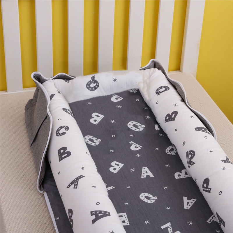 Loevin Baby Lounger for Newborn Portable Bag,Baby Nest Play Gym mat with Strap,Newborn Lounger Adjustable Size & Inner Zipper Lengthen Space to 24 Months(Letter Gray) - Image 2