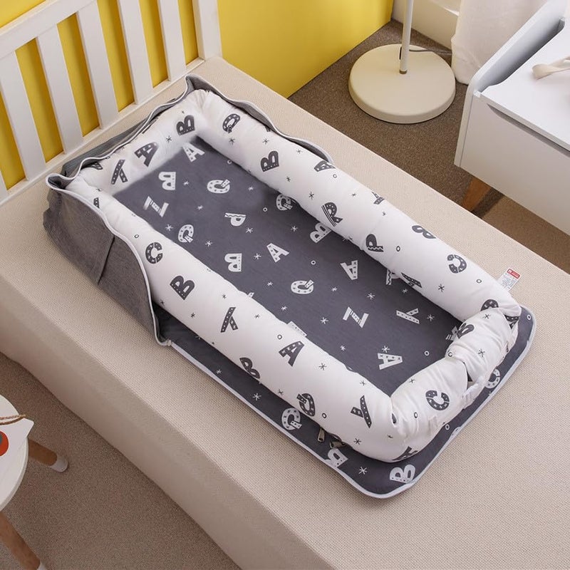 Loevin Baby Lounger for Newborn Portable Bag,Baby Nest Play Gym mat with Strap,Newborn Lounger Adjustable Size & Inner Zipper Lengthen Space to 24 Months(Letter Gray) - Image 4