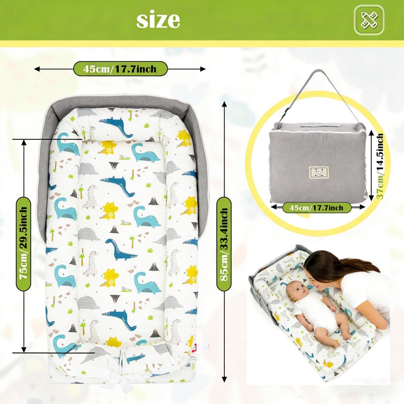 Loevin Baby Lounger for Newborn Portable Bag,Baby Nest Play Gym mat with Strap,Newborn Lounger Adjustable Size & Inner Zipper Lengthen Space to 24 Months(Letter Gray) - Image 5
