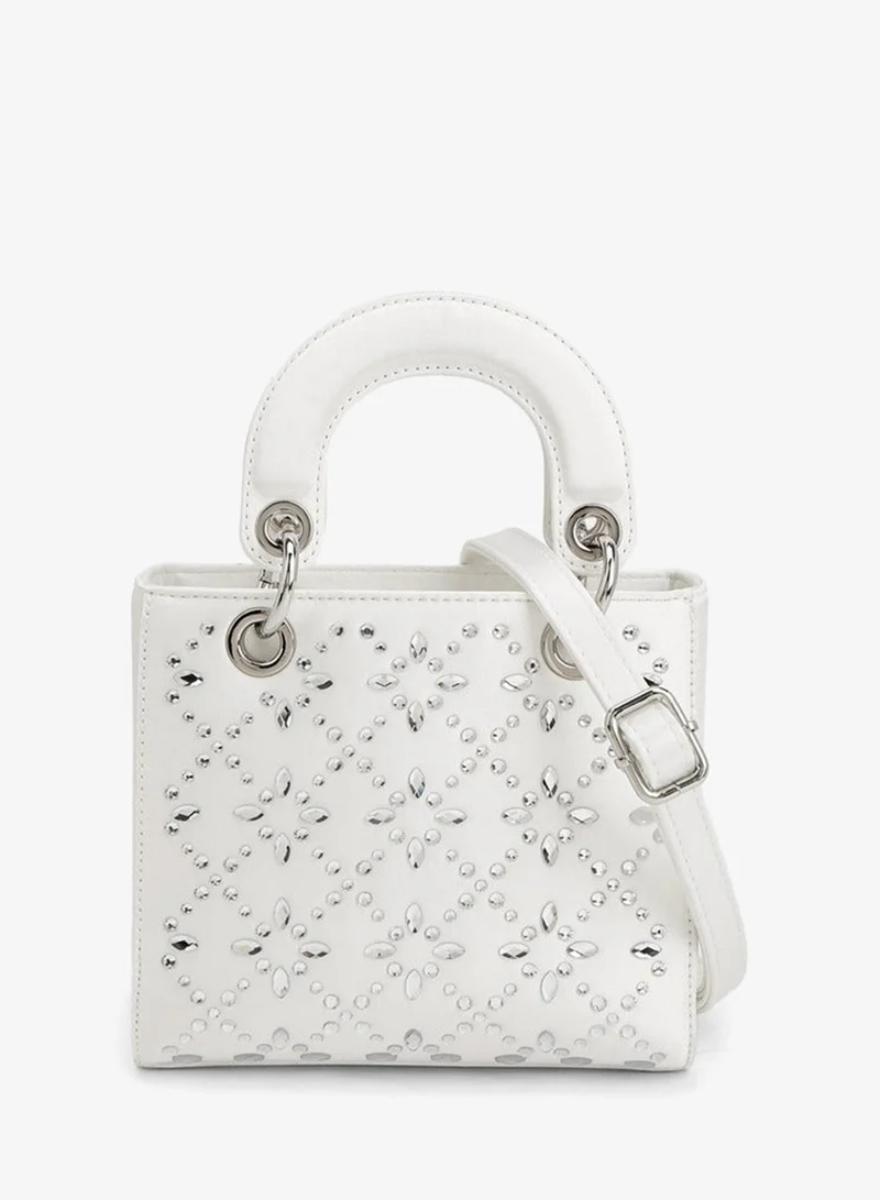Floral Bella Embellished Tote Bag With Detachable Strap Ramadan Collection