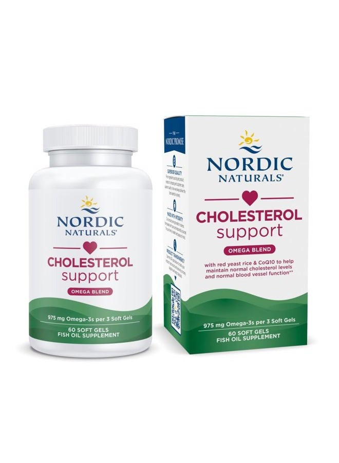 NORDIC NATURALS دعم الكوليسترول، ليمون - 60 كبسولة لينة - 975 أوميغا-3 + أرز الخميرة الحمراء و CoQ10 - كوليسترول طبيعي، دعم مضاد للأكسدة - EPA & DHA - غير معدّل وراثيًا - 20 حصة - Image 1