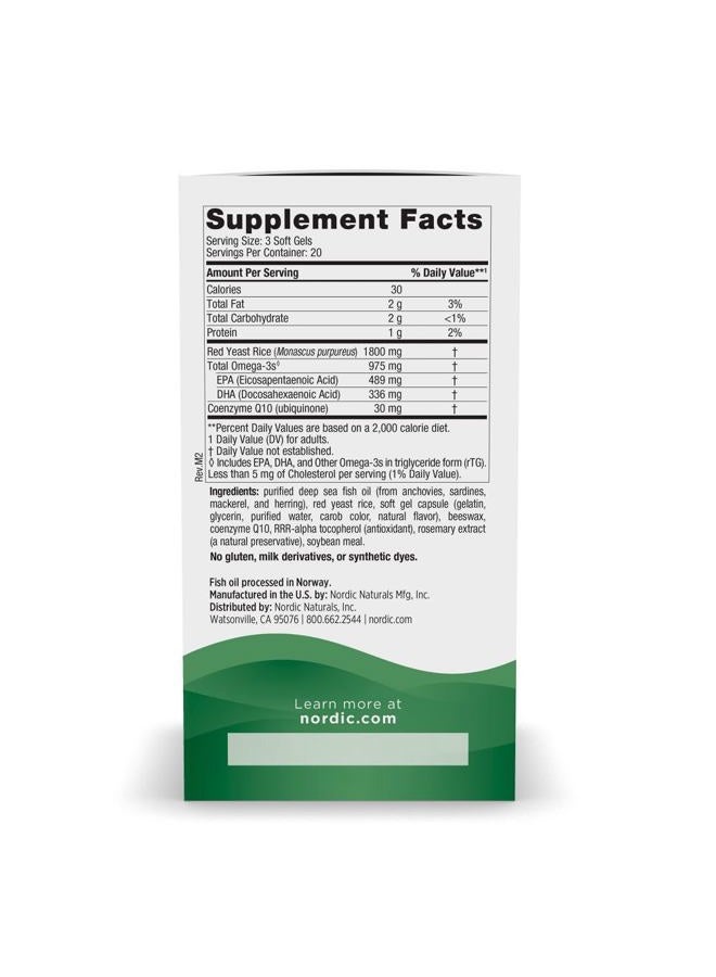 NORDIC NATURALS دعم الكوليسترول، ليمون - 60 كبسولة لينة - 975 أوميغا-3 + أرز الخميرة الحمراء و CoQ10 - كوليسترول طبيعي، دعم مضاد للأكسدة - EPA & DHA - غير معدّل وراثيًا - 20 حصة - Image 2