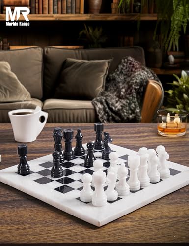 MARBLE RANGE Marble Chess Set for Adults 12" Handmade White & Black Board Game with 32 Chess Pieces, 2 Extra Queens & Storage Box, Luxury Travel Game, Elegant Gift for Home Decor - Image 3