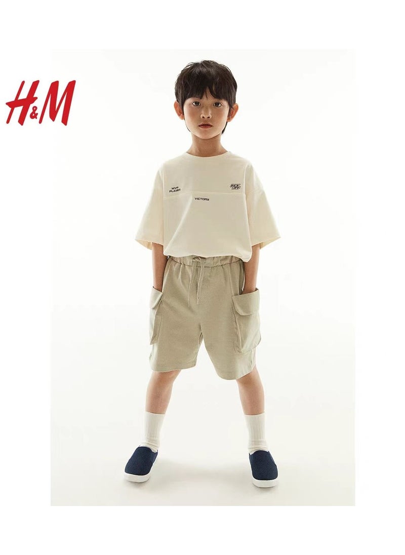 H and M - HM Children's Summer Cotton Casual Simple Elastic Waist Comfortable Casual Pants - Image 1