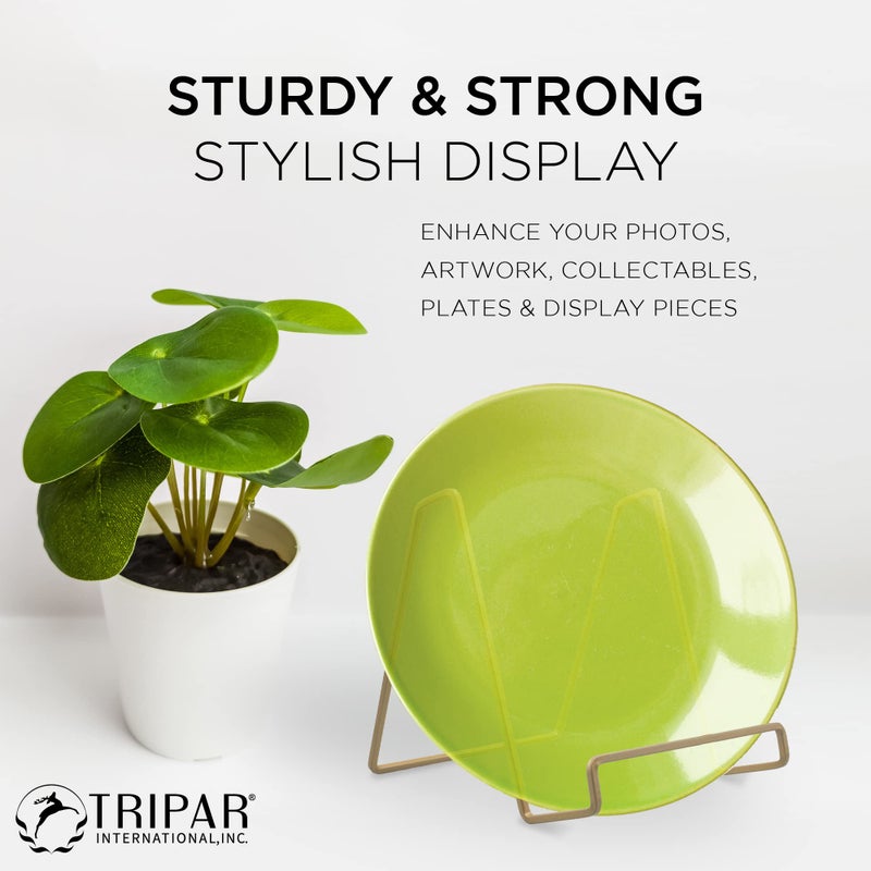 TRIPAR 6" Gold Painted Square Wire Easel Display Stand for Plates, Artwork, Picture Frame Plate Stand - Image 5