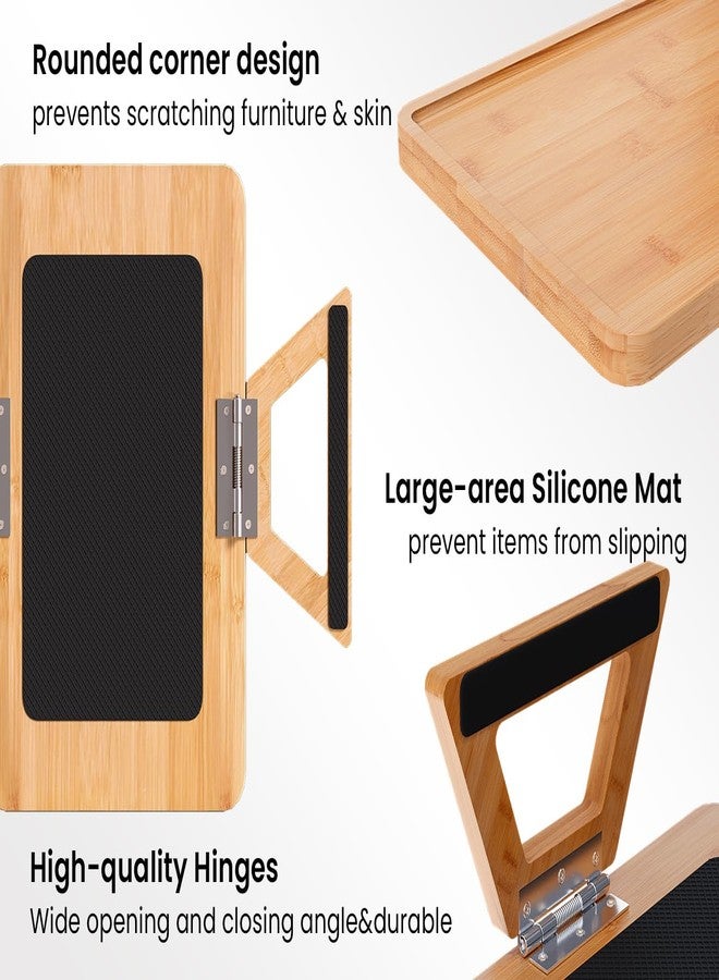 Danfoxer 2 Pack Couch Arm Tray,Bamboo Folding Sofa Tray,Sofa Armrest Trays Clip-On Couch Desk for Drinks,Snacks,Phone,Remote Control（Natural） - Image 2