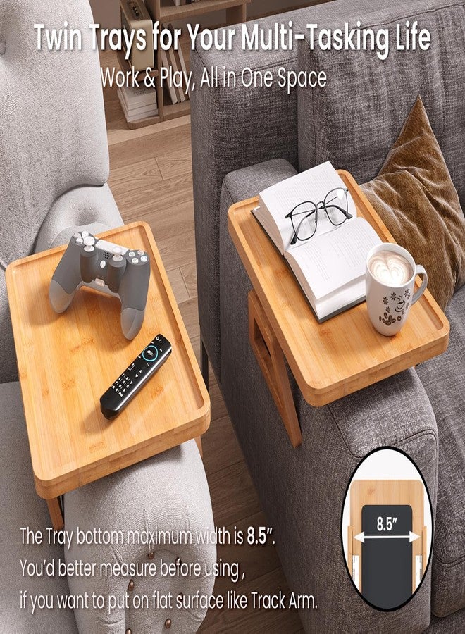 Danfoxer 2 Pack Couch Arm Tray,Bamboo Folding Sofa Tray,Sofa Armrest Trays Clip-On Couch Desk for Drinks,Snacks,Phone,Remote Control（Natural） - Image 3