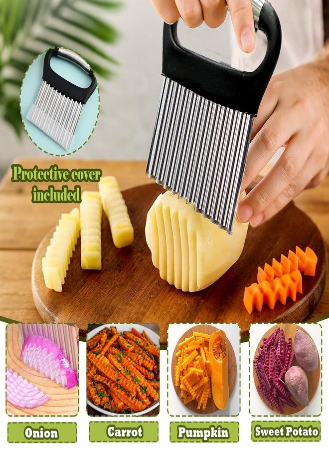 FANTEXY Large Crinkle Cutter For Veggies - Wavy Chopper, French Fry And Waffle Fry Cutter for Potatoes, Carrots, Stainless Steel Crinkle Cut Fries Tool - Image 3
