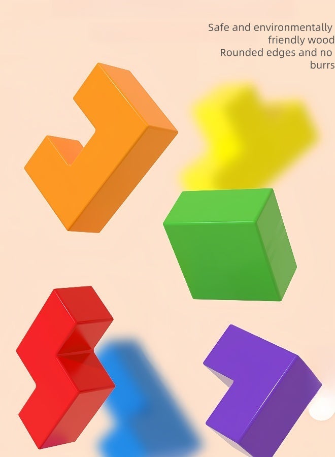 Wooden Colorful Tetris Puzzle - Educational Early Learning Toy for Kids | Safe Intellectual Development Game & Children's Gift - Image 4