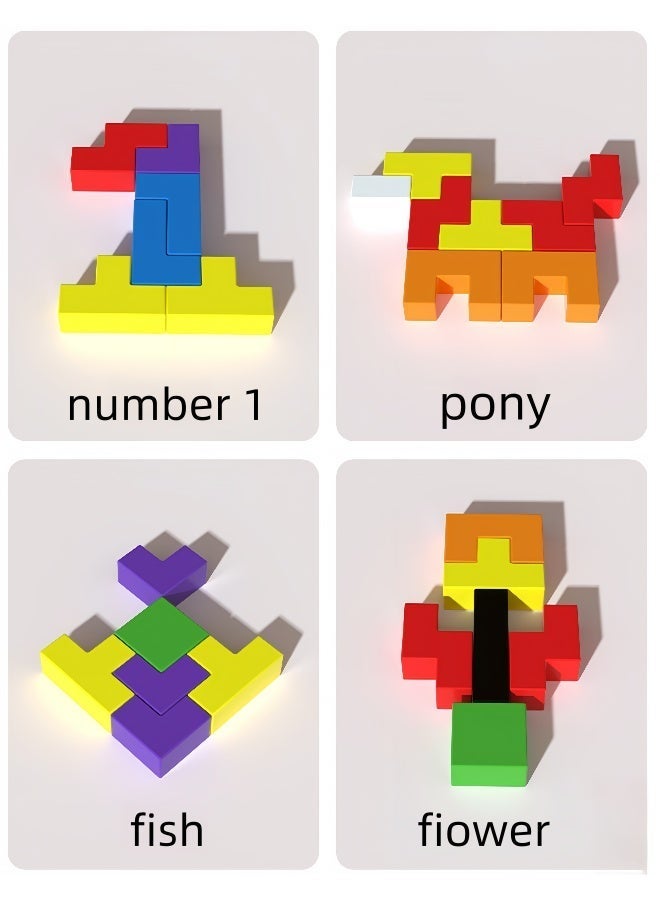 Wooden Colorful Tetris Puzzle - Educational Early Learning Toy for Kids | Safe Intellectual Development Game & Children's Gift - Image 3