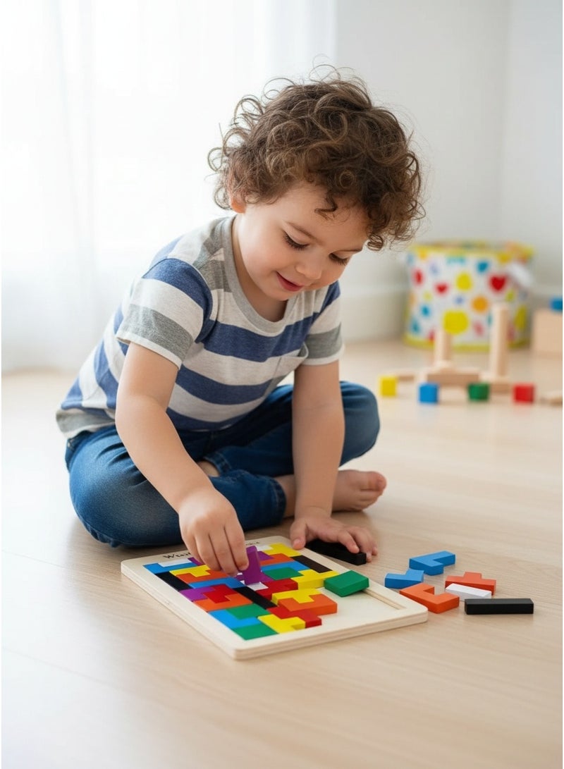 Wooden Colorful Tetris Puzzle - Educational Early Learning Toy for Kids | Safe Intellectual Development Game & Children's Gift - Image 5