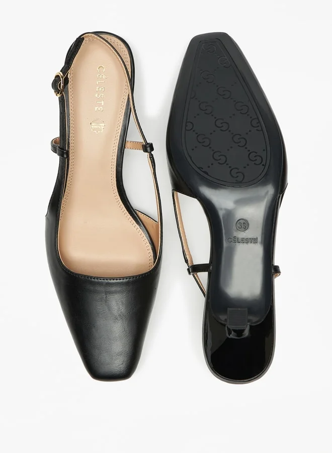 سيليست Women's Solid Sling Back Mules with Kitten Heels