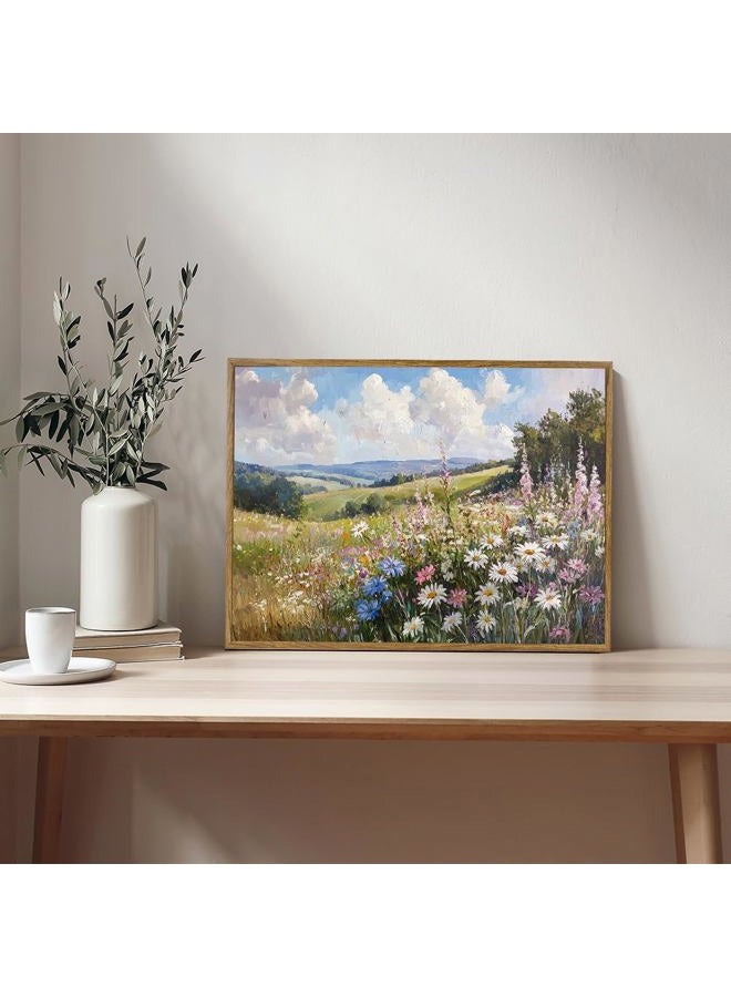 Prabahdak Framed Canvas Wall Art Prints Wildflower Oil Painting Aesthetic Room Decor Nature Rural Wilderness Landscape Poster Pictures Prints for Bathroom, Bedroom LivingRoom 8×10inch - Image 2
