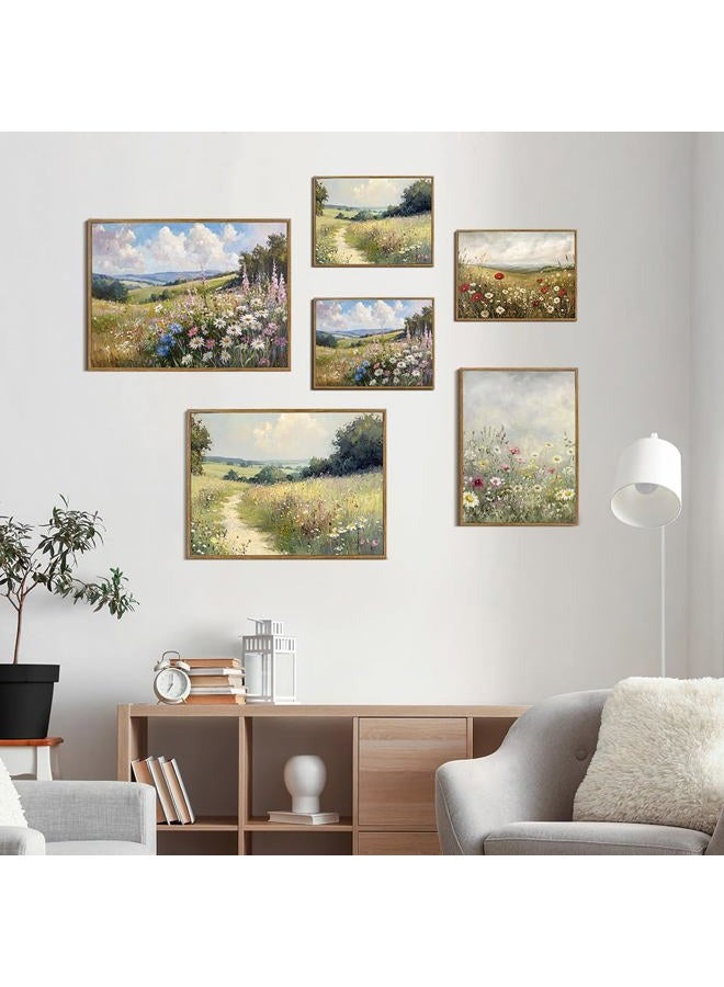 Prabahdak Framed Canvas Wall Art Prints Wildflower Oil Painting Aesthetic Room Decor Nature Rural Wilderness Landscape Poster Pictures Prints for Bathroom, Bedroom LivingRoom 8×10inch - Image 4