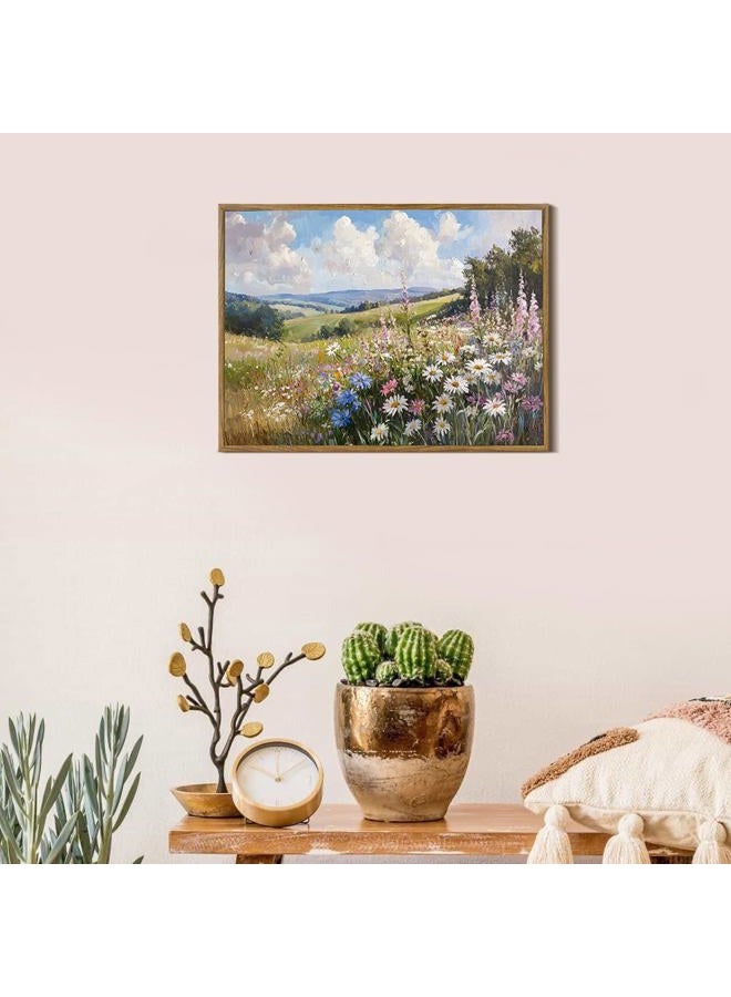 Prabahdak Framed Canvas Wall Art Prints Wildflower Oil Painting Aesthetic Room Decor Nature Rural Wilderness Landscape Poster Pictures Prints for Bathroom, Bedroom LivingRoom 8×10inch - Image 3