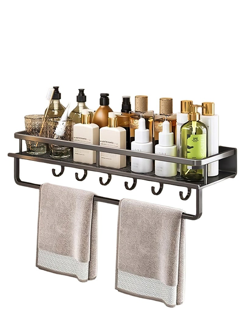 Shower Caddy, Wall-Mounted Bathroom Organizer with Hooks, Rust-Resistant Shower Shelf Towel Rack for Towels, Toiletries, Shampoo, cosmetics, 23.6*4.7*1.9 Inch  - Image 1