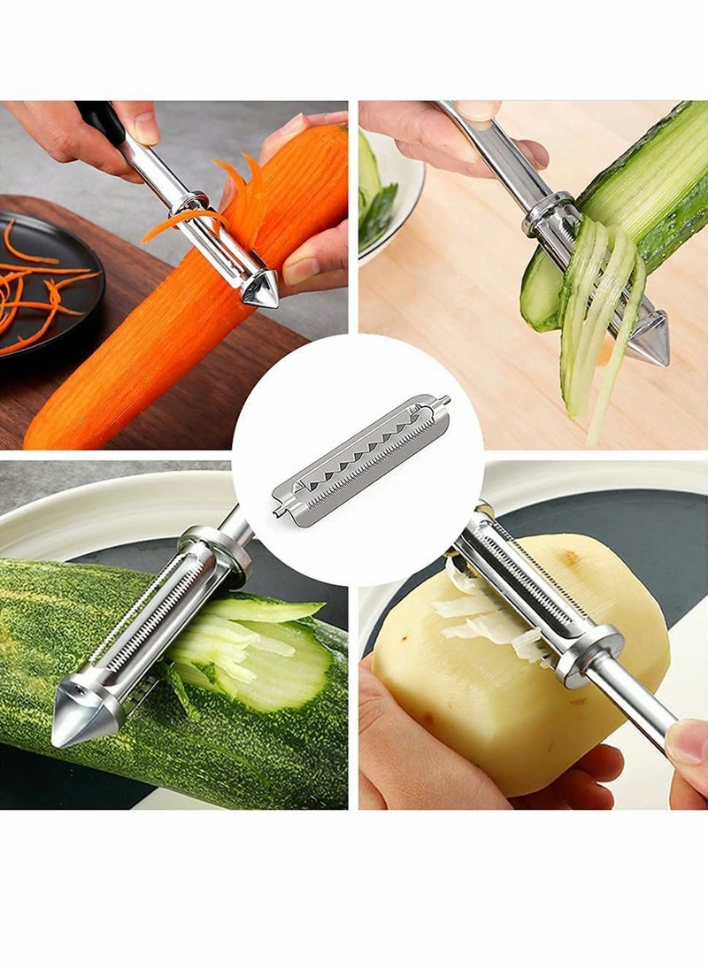 SYOSI - Vegetable Peeler, Stainless Steel Veggie Julienne, Built-In Potato Eye Remover, Veggie Fruit Peeler with Non-Slip Grip, 3 in 1 Kitchen Tool for Potato Veggie Carrot Fruit ( Silver ) - Image 1