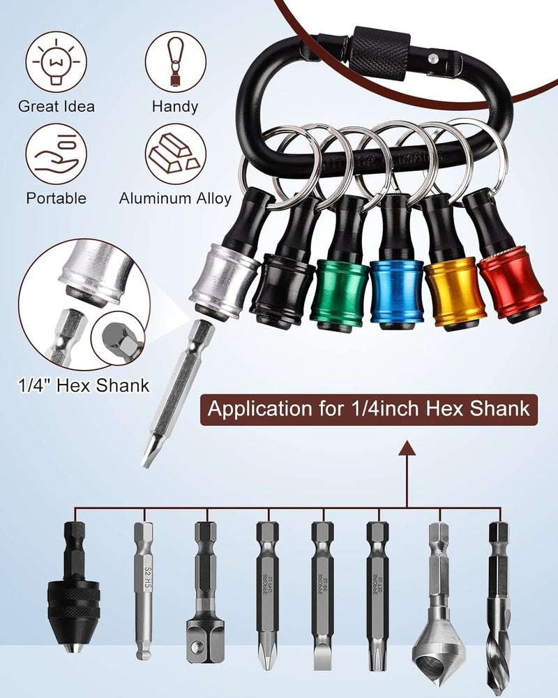 Katerk Push to Unlock,Katerk 6pcs 1/4 inch Hex Shank Aluminum Alloy Screwdriver Bit Holder Light-Weight Quick-Change Extension Bar Keychain Drill Screw Adapter Portable,Black Carabiner,Tool Gifts for Men - Image 2