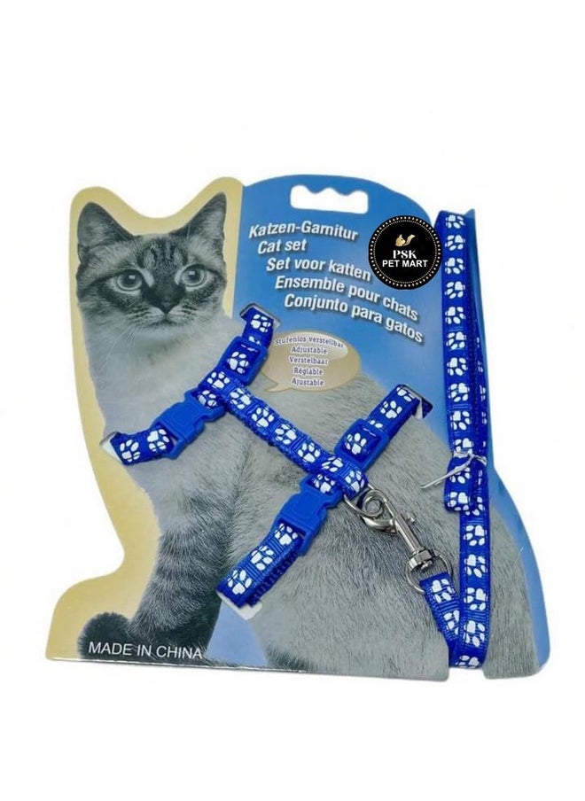 PET Nylon Pet Collars Leashes Harnesses Pet Cat Dog Leash Harness Pow Print Pattern Durable Adjustable Cat Leash Collar And Harness Set Leash Set  - Image 1
