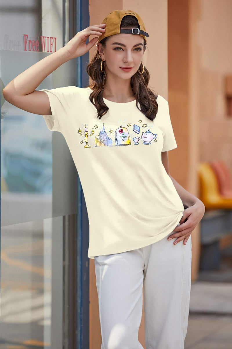 JinTing Magic Kingdom Shirt for Women Believe in The Magic T Shirt Fairy Story Tee Castle Graphic Short Sleeve Tops Apricot - Image 3
