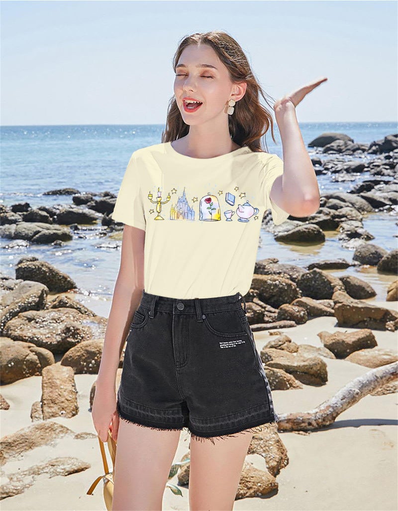 JinTing Magic Kingdom Shirt for Women Believe in The Magic T Shirt Fairy Story Tee Castle Graphic Short Sleeve Tops Apricot - Image 5