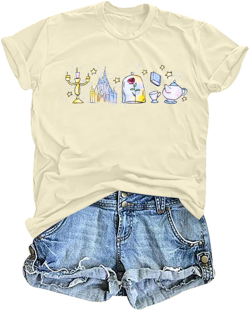 JinTing Magic Kingdom Shirt for Women Believe in The Magic T Shirt Fairy Story Tee Castle Graphic Short Sleeve Tops Apricot - Image 1