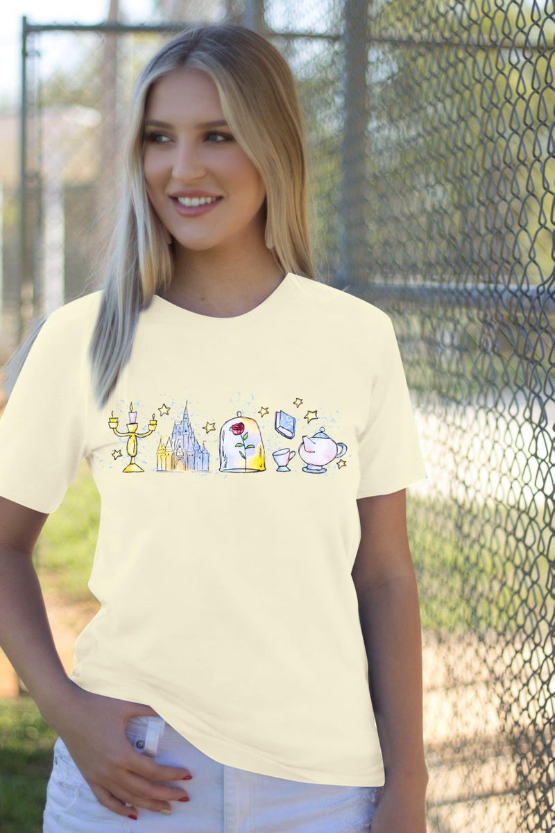 JinTing Magic Kingdom Shirt for Women Believe in The Magic T Shirt Fairy Story Tee Castle Graphic Short Sleeve Tops Apricot - Image 2