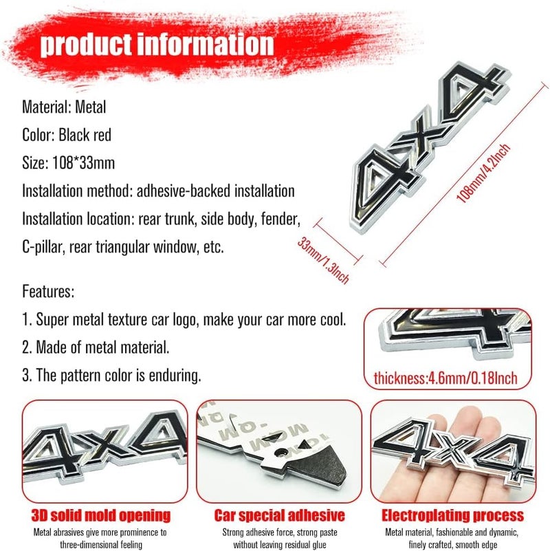 AutoBizarre 3D Raised 4x4 Metal Monogram Emblem Badge Sticker for All Cars & Bikes (Black Silver) - Image 3