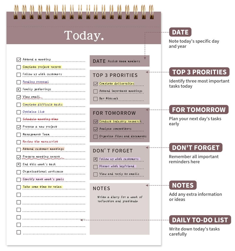 ALKALO 104 Pgs To Do List Notepad, 52 Undated Sheets Duplex-printed Daily Planner For Work Home School Office Desk Accessories Supplies & Goal Setting Tasks -Brown - Image 2