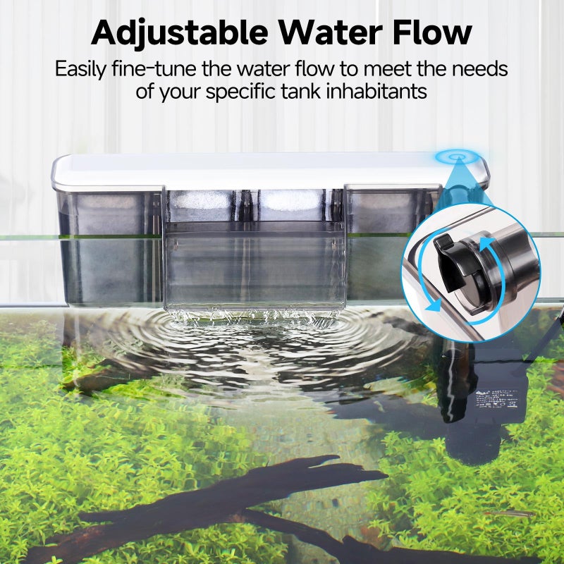 AQQA Quiet 30-50 Gallon Fish Tank Filters - Auto Start Hang on Back Aquarium Filter, Adjustable Flow, Deodorization Decontamination Filter System AQ168 (8W 200GPH) - Image 2