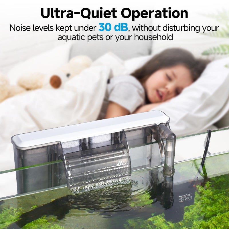 AQQA Quiet 30-50 Gallon Fish Tank Filters - Auto Start Hang on Back Aquarium Filter, Adjustable Flow, Deodorization Decontamination Filter System AQ168 (8W 200GPH) - Image 4