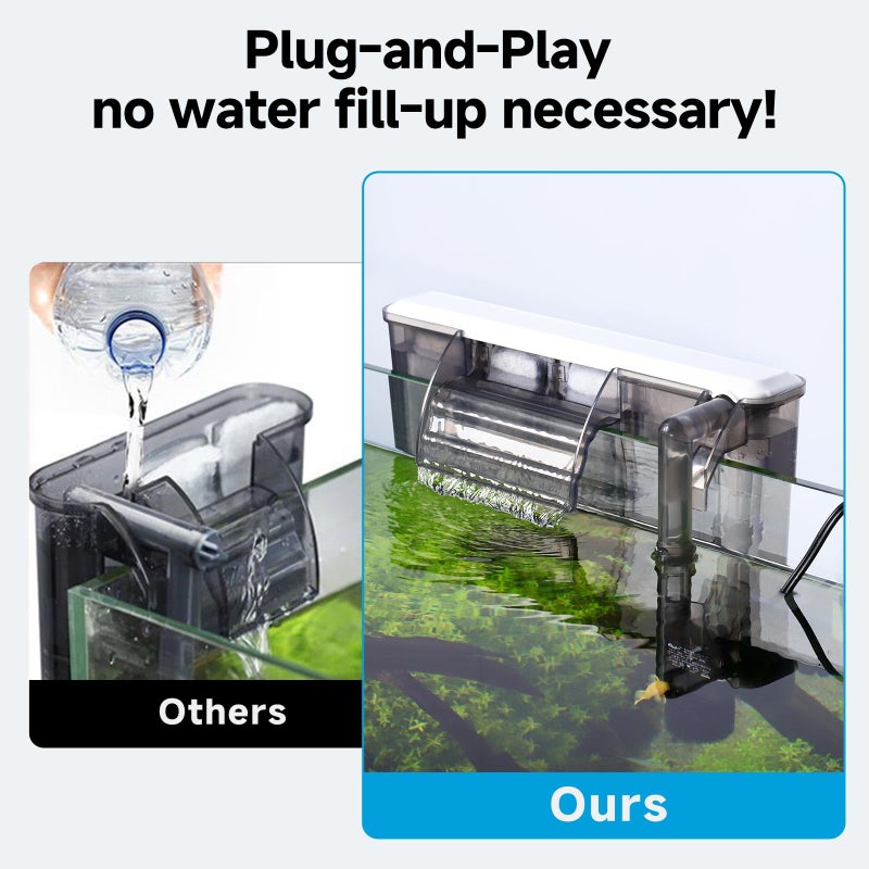 AQQA Quiet 30-50 Gallon Fish Tank Filters - Auto Start Hang on Back Aquarium Filter, Adjustable Flow, Deodorization Decontamination Filter System AQ168 (8W 200GPH) - Image 3