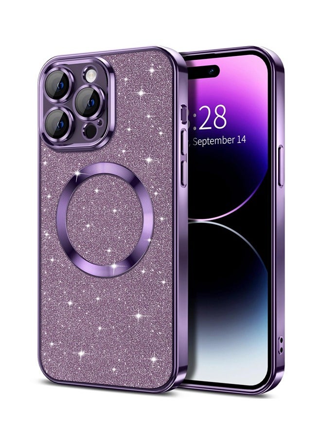 ShebSheb iPhone 14 Pro Case Glitter, Clear Magnetic Phone Cases with Camera Lens Protector [Compatible with MagSafe] Bling Sparkle Plating Soft TPU Shockproof Protective Cover Women Girls  - Image 1