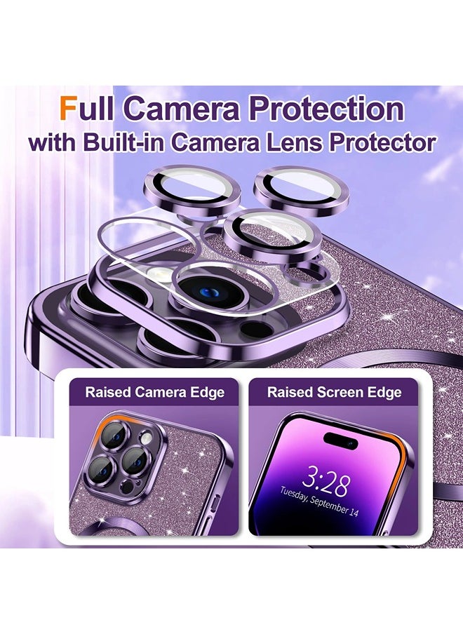 ShebSheb iPhone 14 Pro Case Glitter, Clear Magnetic Phone Cases with Camera Lens Protector [Compatible with MagSafe] Bling Sparkle Plating Soft TPU Shockproof Protective Cover Women Girls  - Image 3