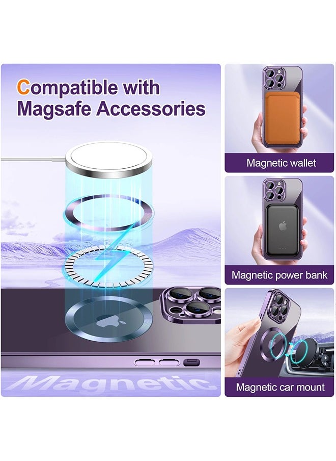 ShebSheb iPhone 14 Pro Case Glitter, Clear Magnetic Phone Cases with Camera Lens Protector [Compatible with MagSafe] Bling Sparkle Plating Soft TPU Shockproof Protective Cover Women Girls  - Image 5