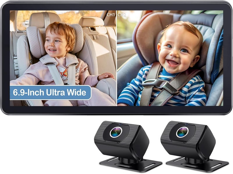Yakry 2Kids Baby Car Camera for Seat 69 Inch Ultrawide Display with Two Cameras Rear Facing  USB Powered Backseat Camera HD 1080P Easy to Install - Image 1