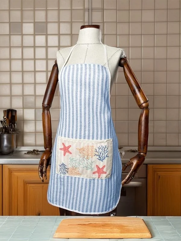Magic Lady Blue White Striped Pocket Sea Themed Kitchen Apron