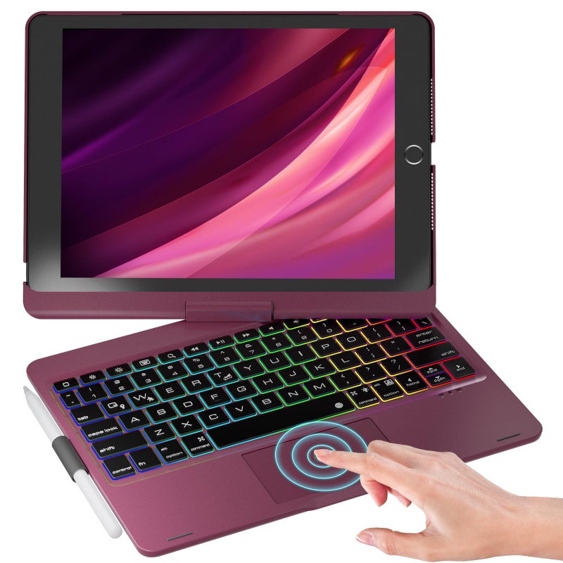 NOKBABO iPad 9th Generation Case with Keyboard 360Â° Rotatable Touchpad and 7 Color Backlight & Pencil Holder for iPad 9th/8th/7th Gen 10.2 inch & iPad Air 3rd Gen/iPad Pro 10.5 inch - Mulberry - Image 1