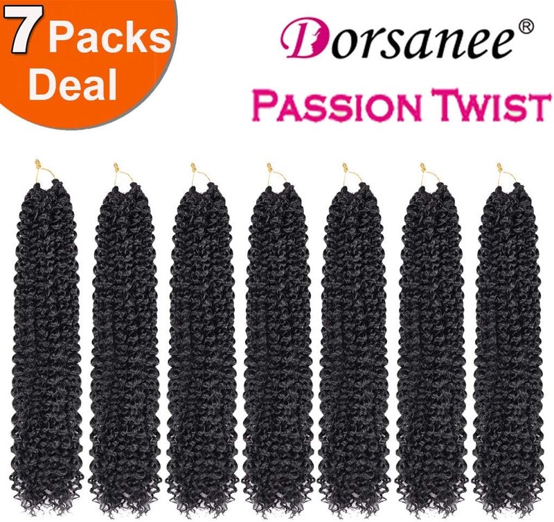 Dorsanee Black Passion Twist Hair 16 Inch 7 Packs Water Wave Crochet Hair Long Bohemian Curly Braiding Hair for Butterfly Locs, Faux Locs, Boho Style Spring Twist Crochet Braids (1#) - Image 3