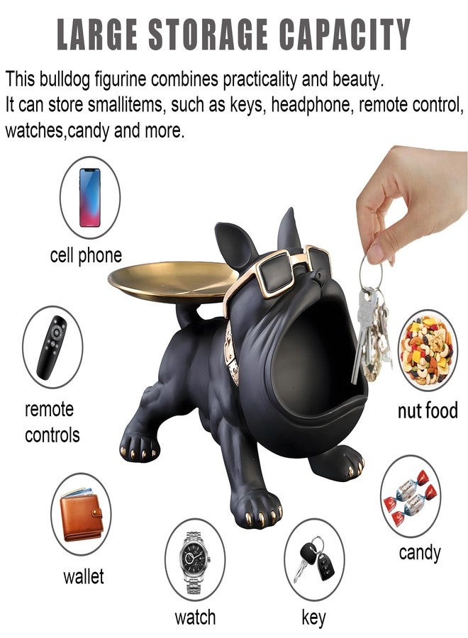 Huhote French Bulldog Statue，Resin Bulldog Dog Tray Statue，Table Tray Key Holder Bowl，French Bulldog Gifts Accessories，Statues for Home Decor Entryway Decor (Black) - Image 3