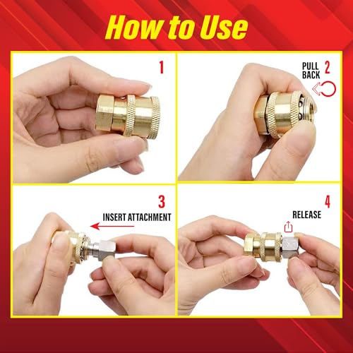 TUQO Quick Connector Coupler/Adaptor,Brass made, suitable to connect accessories to the Pressure Washer/Foam Lance, Quick Nozzle, Under Carriage Clearer Attachment, etc. (Pack of 2) (1/4") - SV09 - Image 4