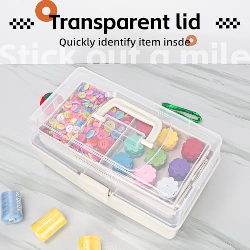 TERGOO 12.5in 3-Layer Multipurpose Craft Organizers and Storage with Adjustable Dividers, Portable Tackle Box, Folding Art & Craft Case for Medicine, Tool, Sewing Organizer (White) - Image 5