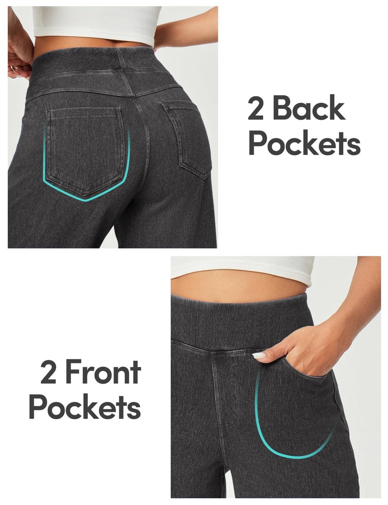 IUGA Wide Leg Jeans Woman High Waisted Pull On Baggy Jeans for Women Stretchy Trendy Womens Jean Straight Casual Denim Pants Gray - Image 4