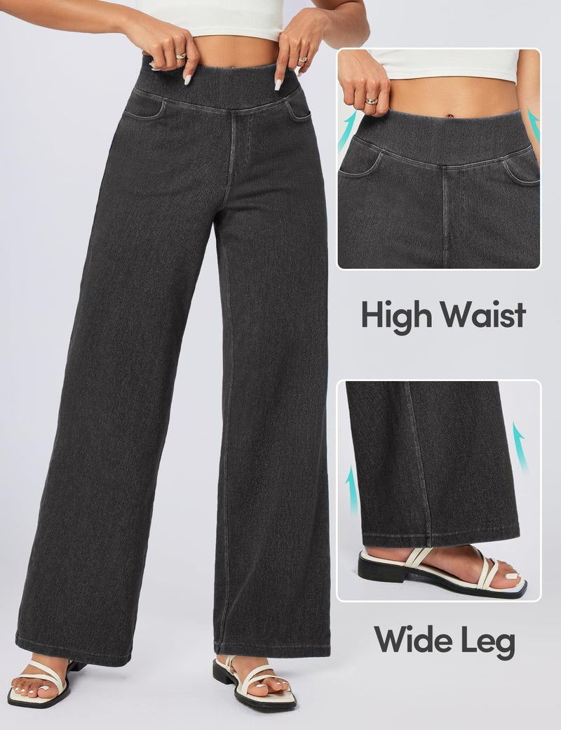 IUGA Wide Leg Jeans Woman High Waisted Pull On Baggy Jeans for Women Stretchy Trendy Womens Jean Straight Casual Denim Pants Gray - Image 3