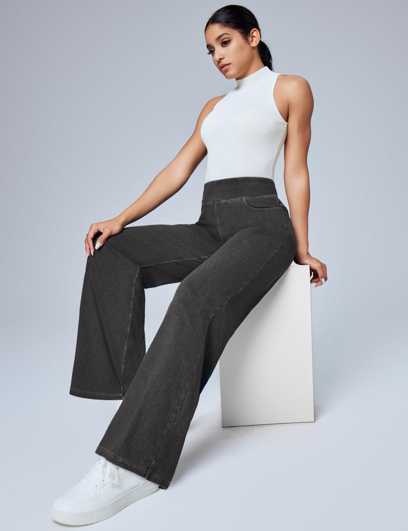 IUGA Wide Leg Jeans Woman High Waisted Pull On Baggy Jeans for Women Stretchy Trendy Womens Jean Straight Casual Denim Pants Gray - Image 5